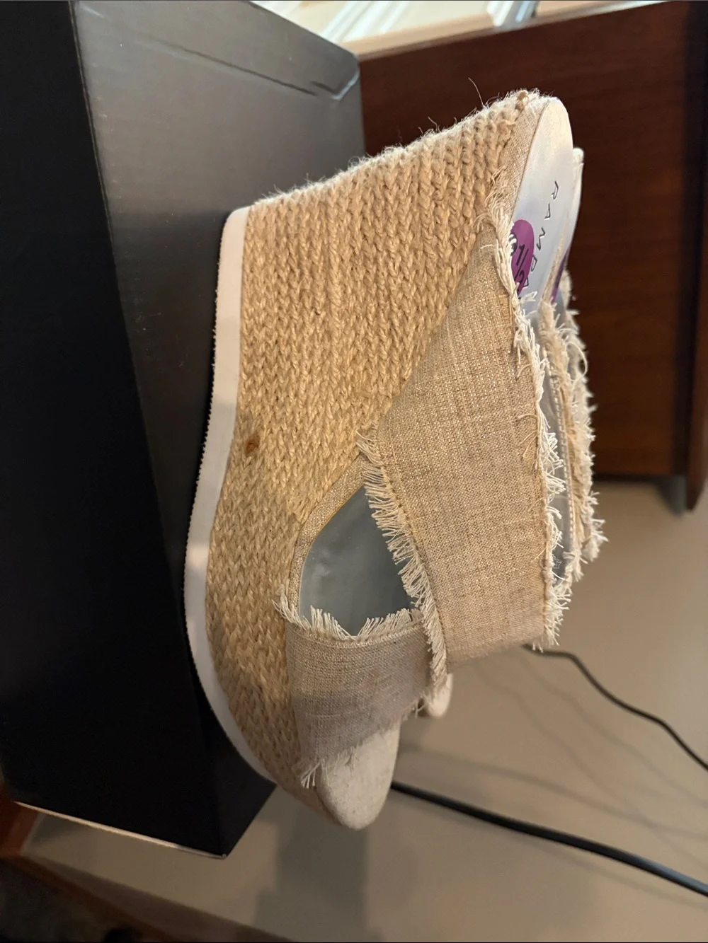 Rampage Natural Beige Frayed Crossband Wedge Mules
